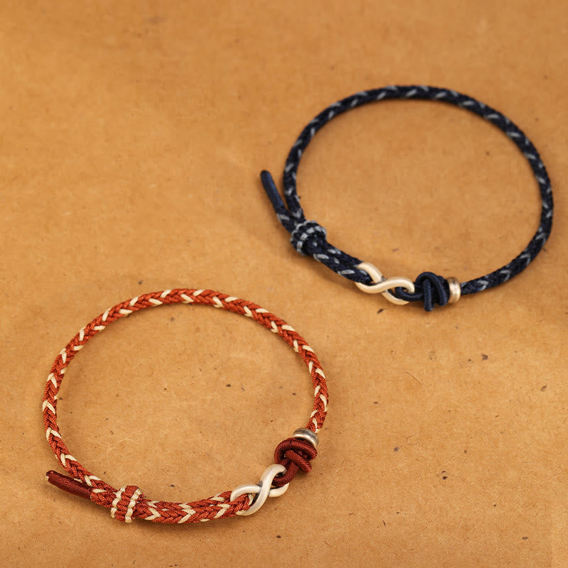 Handmade 999 Sterling Silver Endless Knot Infinity Red Rope Bracelet