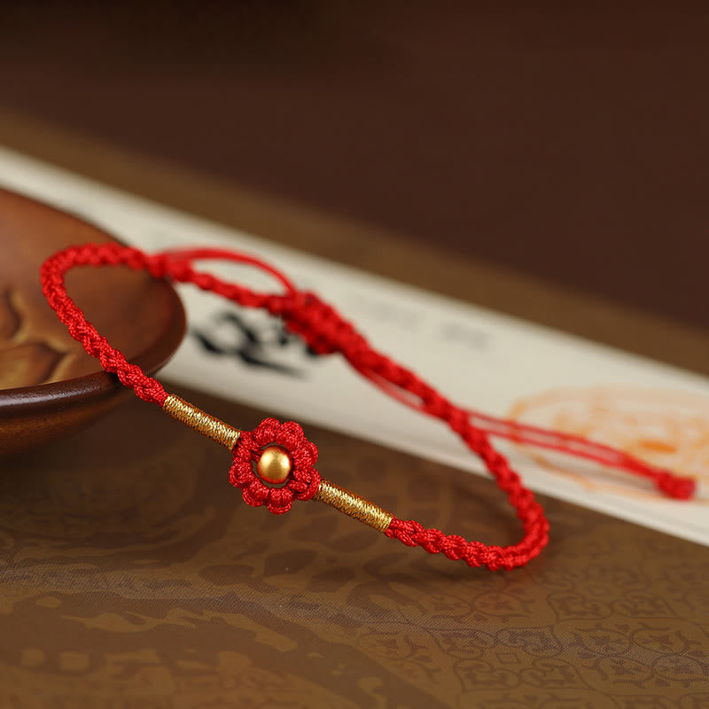 999 Gold Mini Bead Handmade Flower Design Luck Protection Rope Bracelet