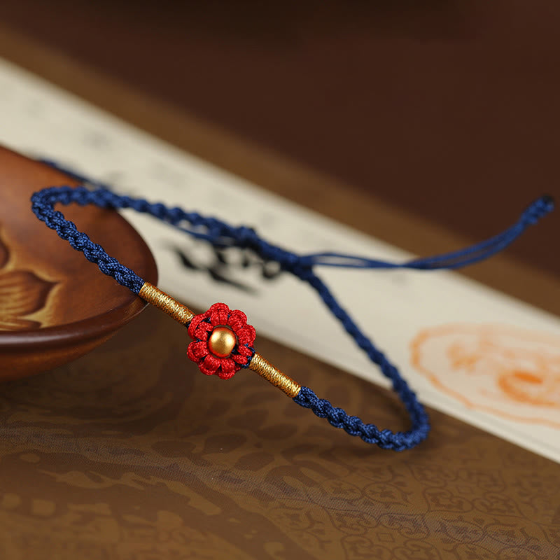 999 Gold Mini Bead Handmade Flower Design Luck Protection Rope Bracelet