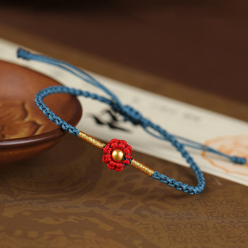 999 Gold Mini Bead Handmade Flower Design Luck Protection Rope Bracelet