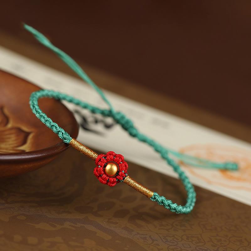 999 Gold Mini Bead Handmade Flower Design Luck Protection Rope Bracelet