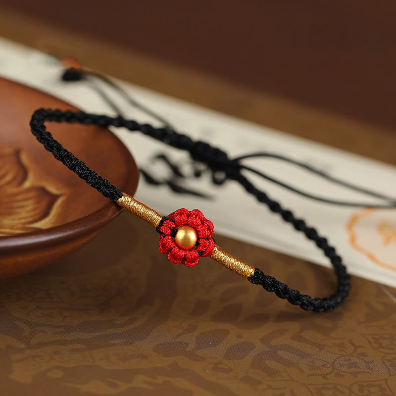 999 Gold Mini Bead Handmade Flower Design Luck Protection Rope Bracelet
