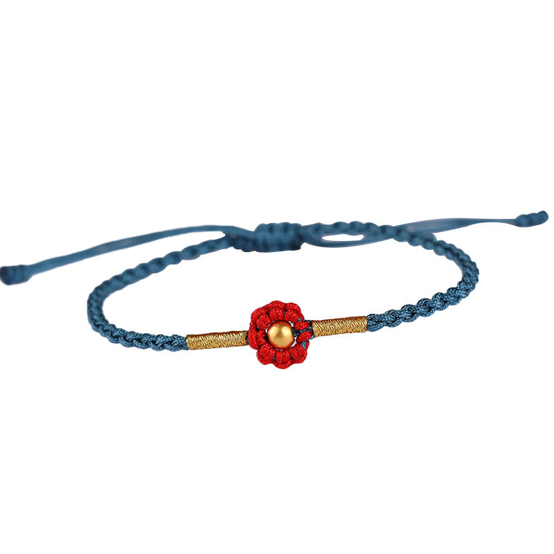 999 Gold Mini Bead Handmade Flower Design Luck Protection Rope Bracelet