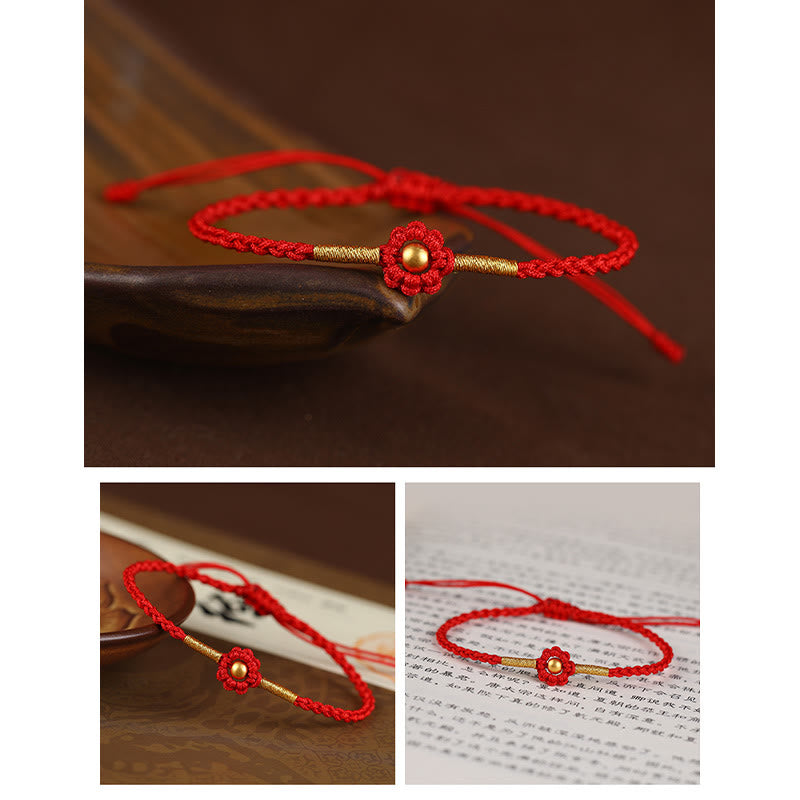 999 Gold Mini Bead Handmade Flower Design Luck Protection Rope Bracelet