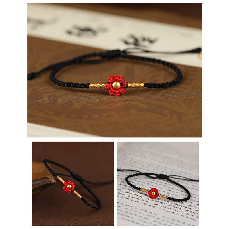 999 Gold Mini Bead Handmade Flower Design Luck Protection Rope Bracelet