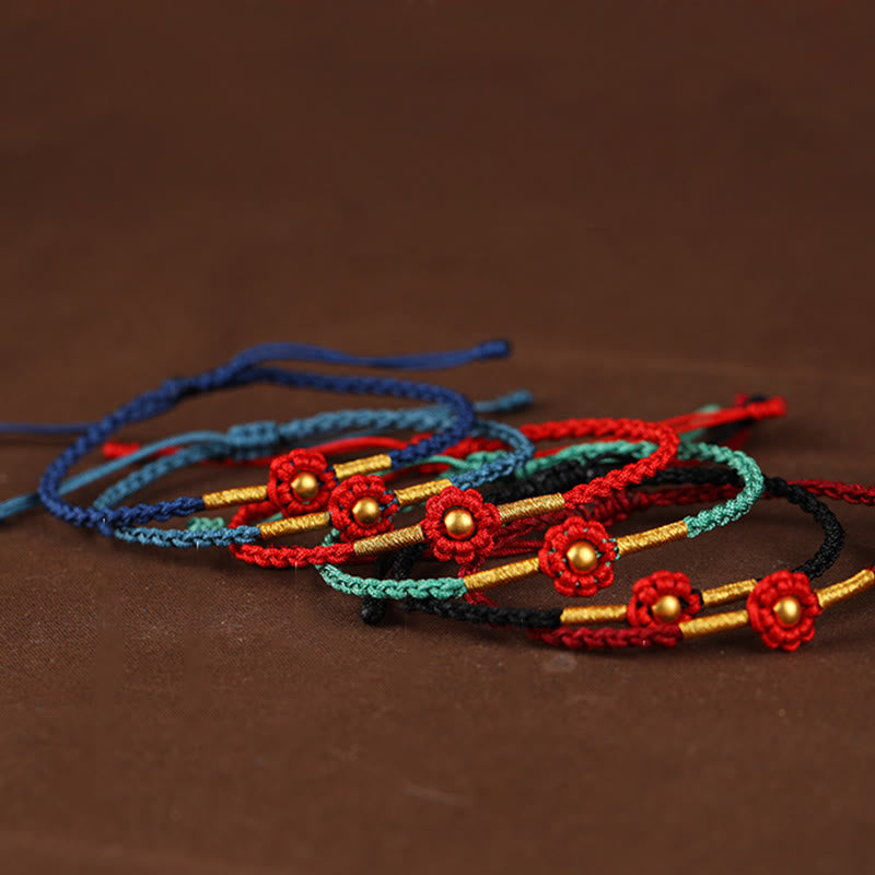 999 Gold Mini Bead Handmade Flower Design Luck Protection Rope Bracelet