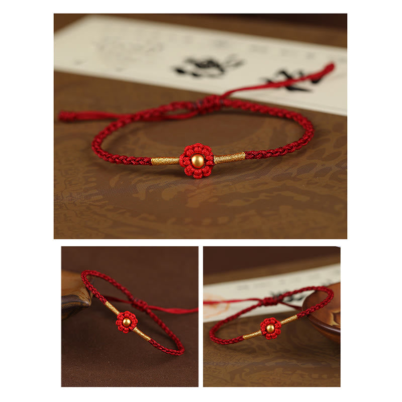 999 Gold Mini Bead Handmade Flower Design Luck Protection Rope Bracelet