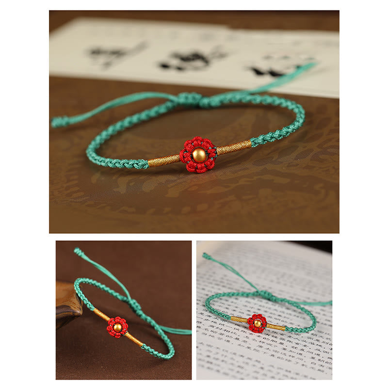 999 Gold Mini Bead Handmade Flower Design Luck Protection Rope Bracelet