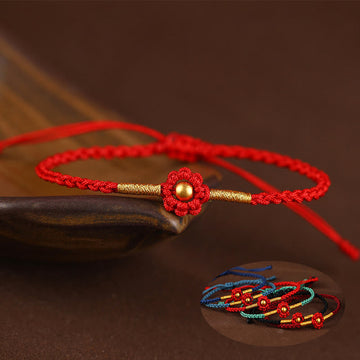 999 Gold Mini Bead Handmade Flower Design Luck Protection Rope Bracelet