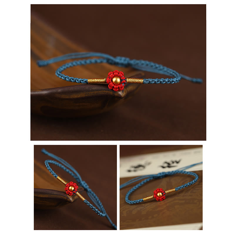 999 Gold Mini Bead Handmade Flower Design Luck Protection Rope Bracelet