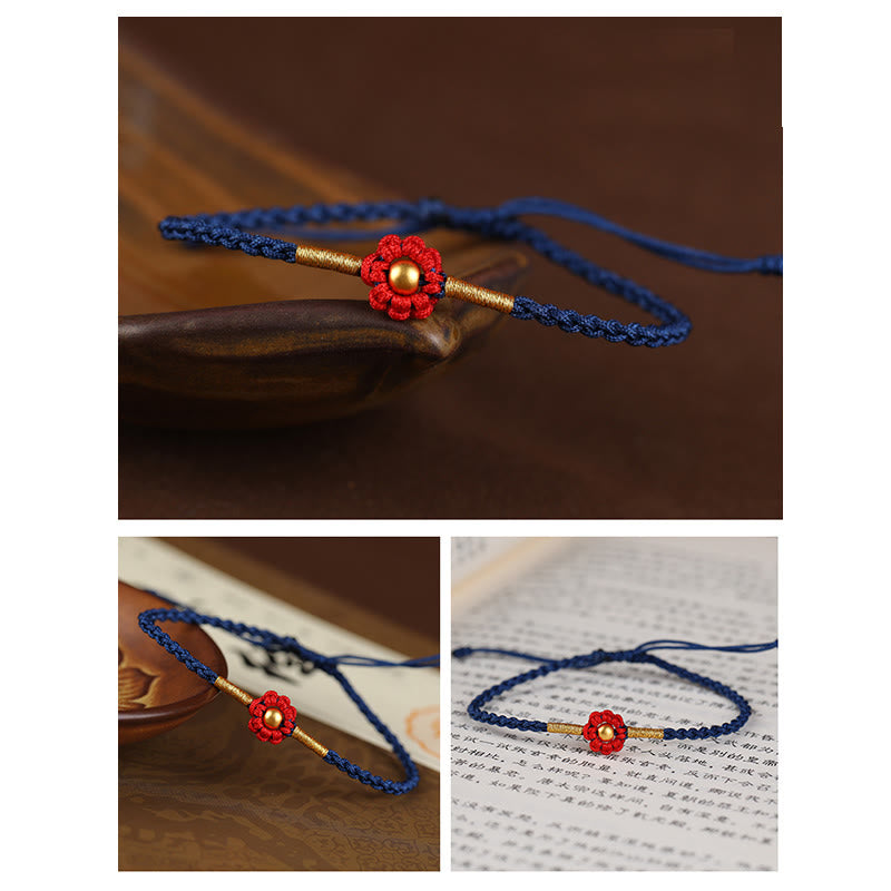 999 Gold Mini Bead Handmade Flower Design Luck Protection Rope Bracelet