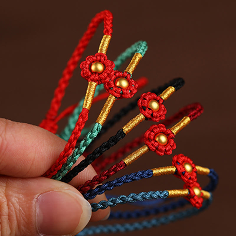 999 Gold Mini Bead Handmade Flower Design Luck Protection Rope Bracelet