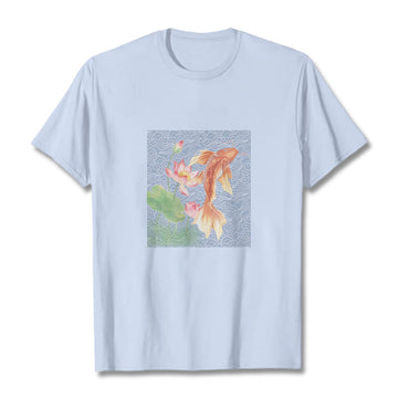 Koi Fish Lotus Combination Cotton Tee T-shirt