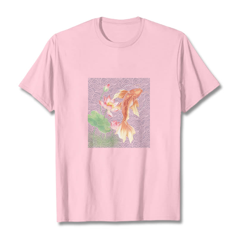 Koi Fish Lotus Combination Cotton Tee T-shirt
