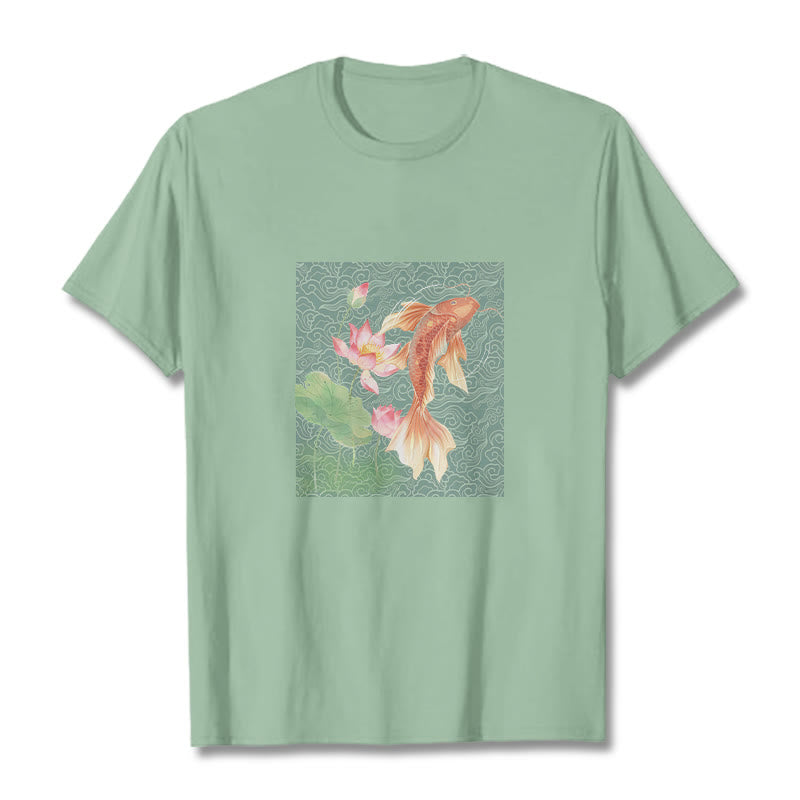 Koi Fish Lotus Combination Cotton Tee T-shirt