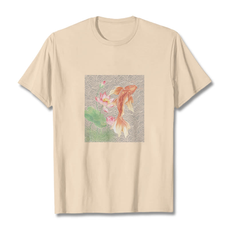 Koi Fish Lotus Combination Cotton Tee T-shirt