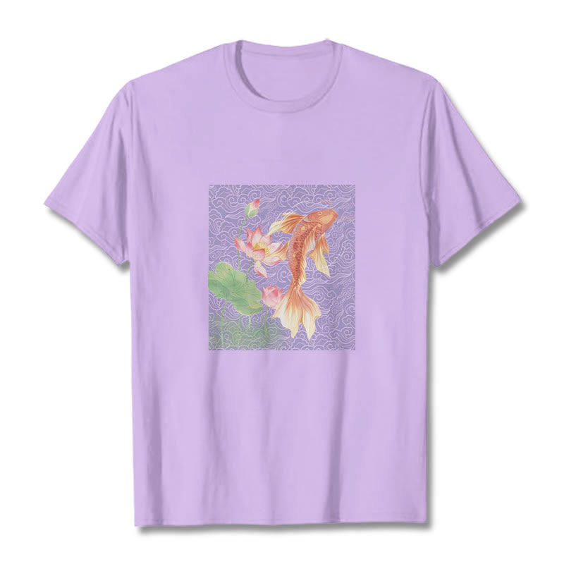 Koi Fish Lotus Combination Cotton Tee T-shirt