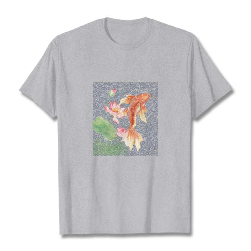 Koi Fish Lotus Combination Cotton Tee T-shirt