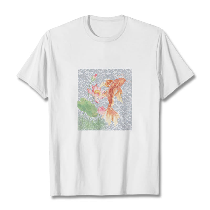 Koi Fish Lotus Combination Cotton Tee T-shirt