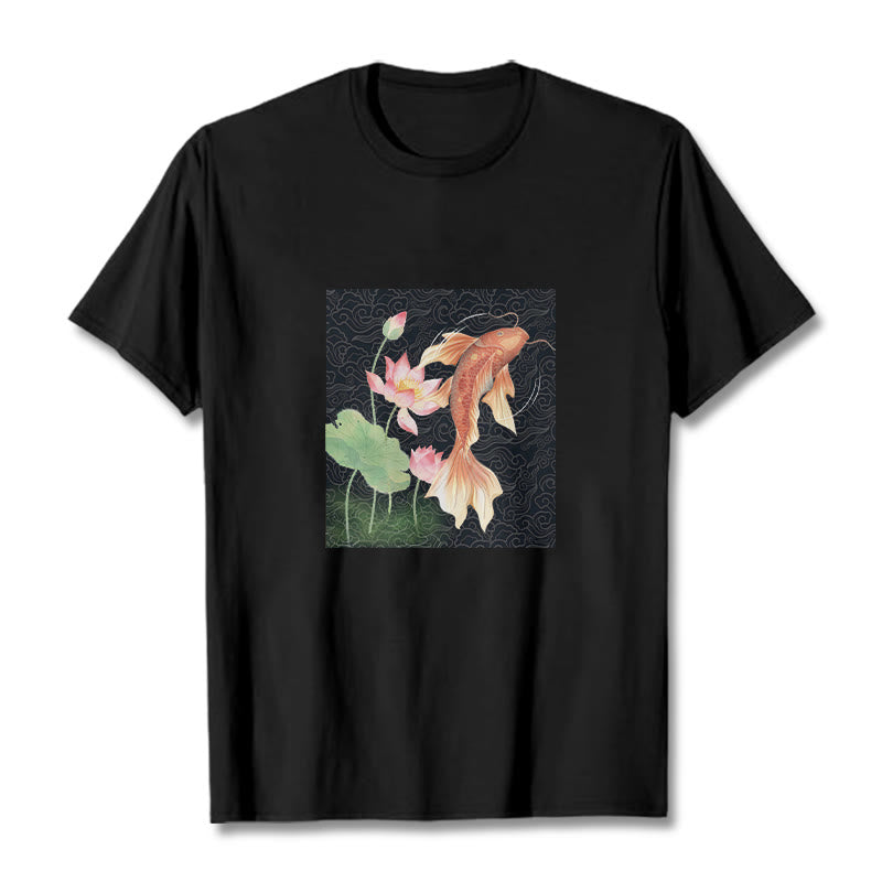 Koi Fish Lotus Combination Cotton Tee T-shirt