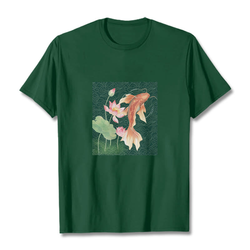 Koi Fish Lotus Combination Cotton Tee T-shirt