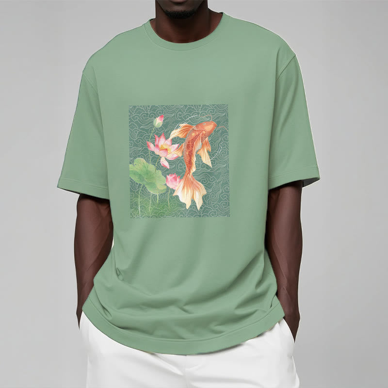 Koi Fish Lotus Combination Cotton Tee T-shirt
