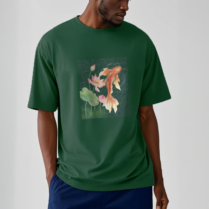 Koi Fish Lotus Combination Cotton Tee T-shirt