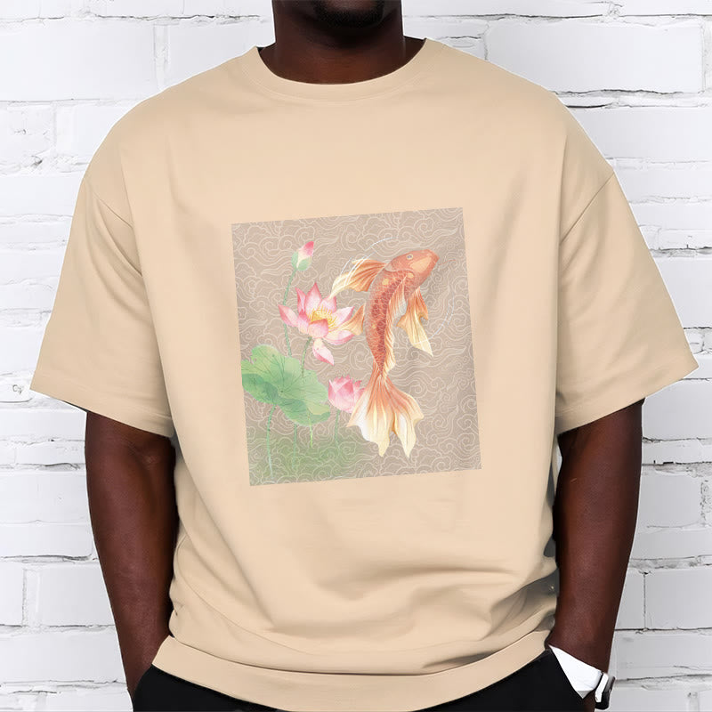 Koi Fish Lotus Combination Cotton Tee T-shirt