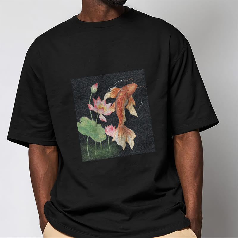 Koi Fish Lotus Combination Cotton Tee T-shirt