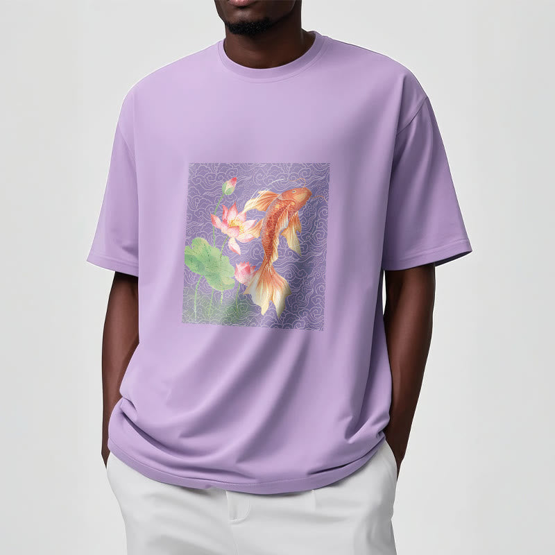 Koi Fish Lotus Combination Cotton Tee T-shirt