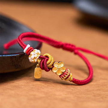 Hand-Woven Red String Gold Copper Peach Blossom Adjustable Bracelet