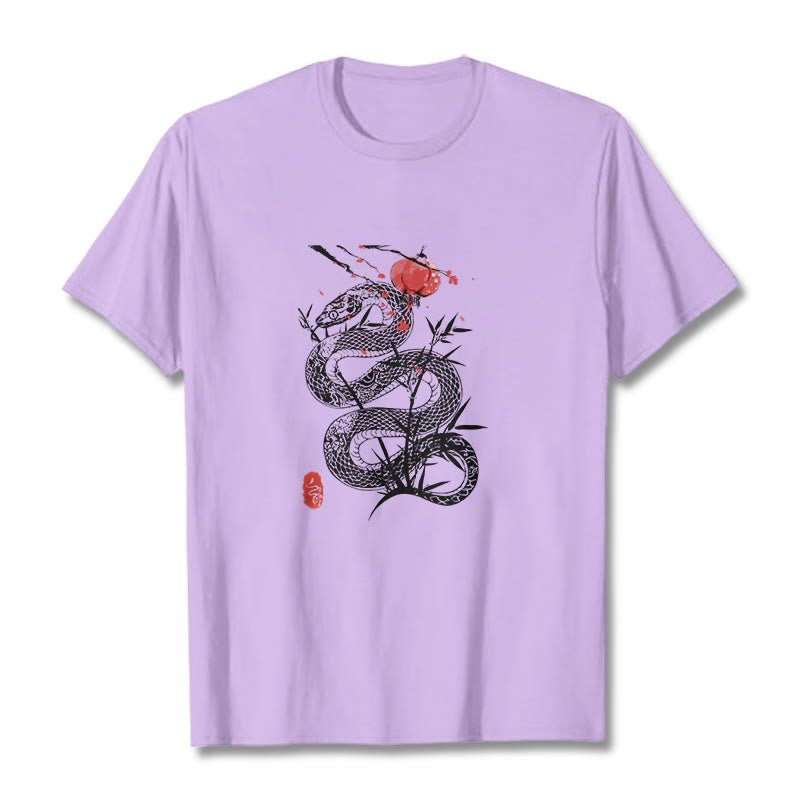 Lantern Bamboo Leaves Snake Design Cotton Tee T-shirt