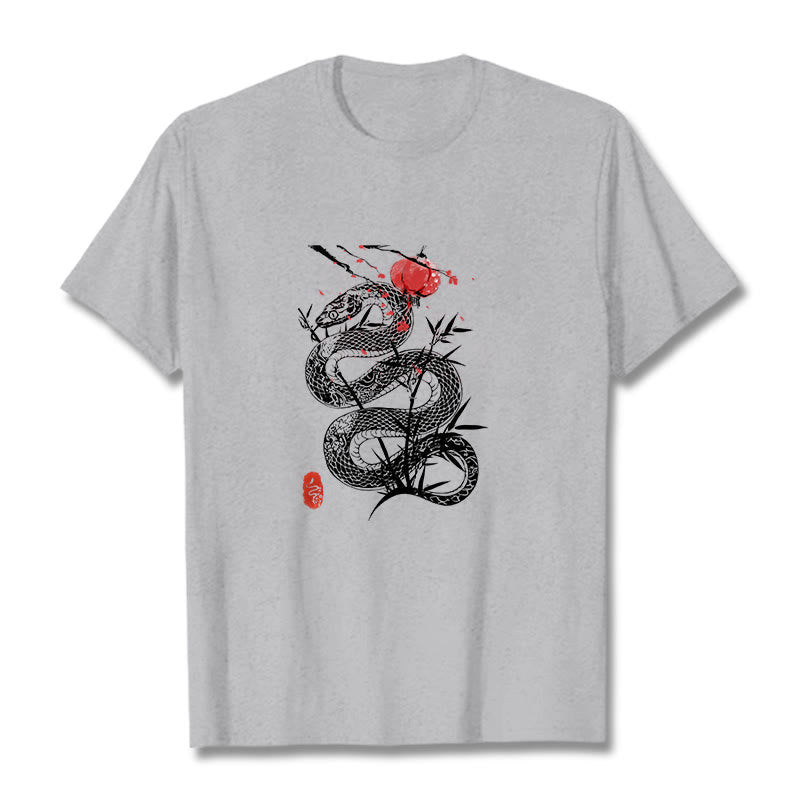 Lantern Bamboo Leaves Snake Design Cotton Tee T-shirt
