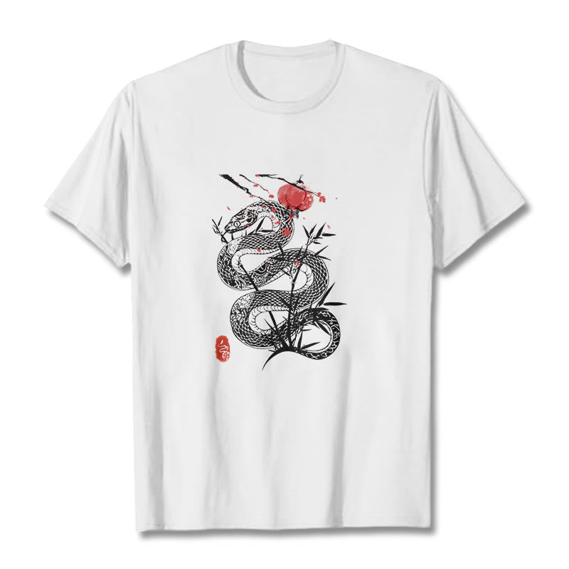 Lantern Bamboo Leaves Snake Design Cotton Tee T-shirt