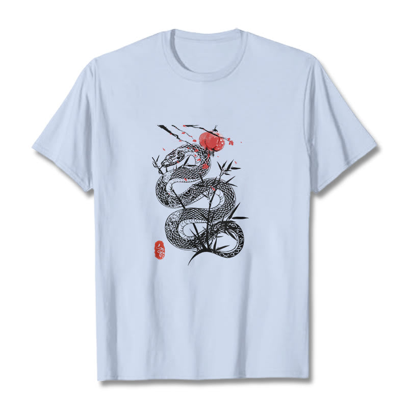 Lantern Bamboo Leaves Snake Design Cotton Tee T-shirt