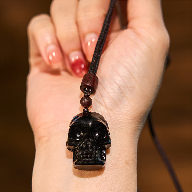 Black Obsidian String Skeleton Fulfilment Necklace Pendant