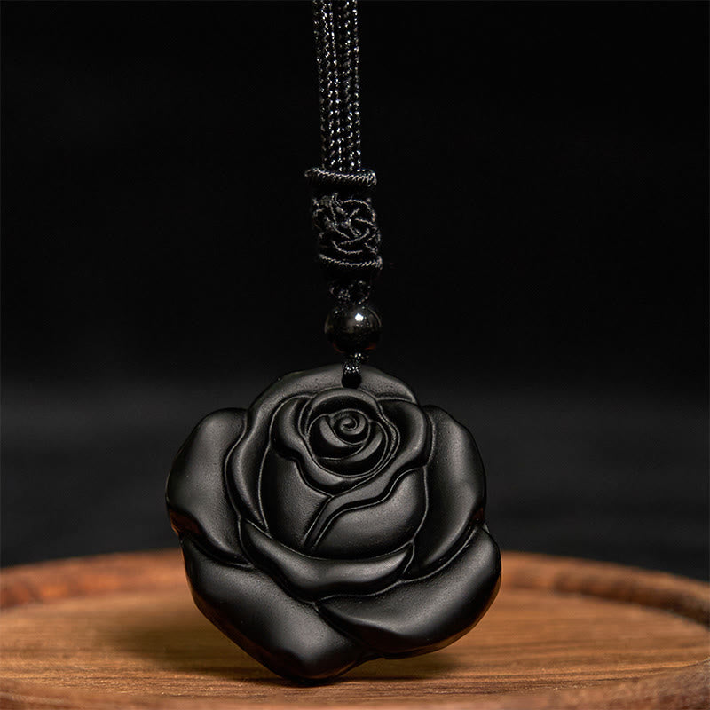 Black Obsidian String Black Rose Purification Necklace Pendant
