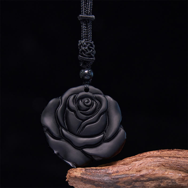 Black Obsidian String Black Rose Purification Necklace Pendant