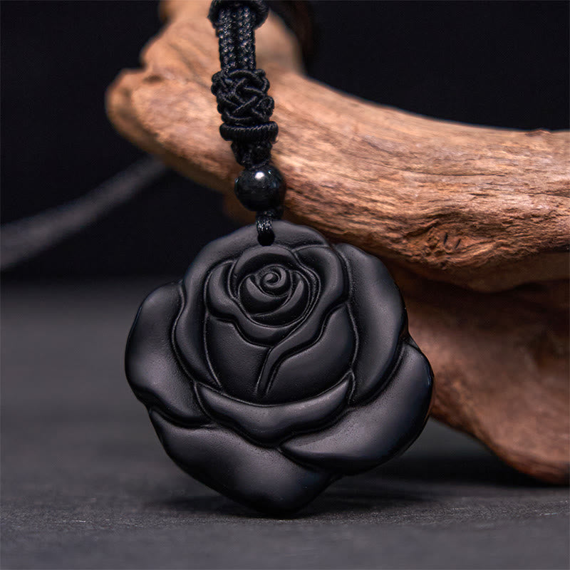 Black Obsidian String Black Rose Purification Necklace Pendant