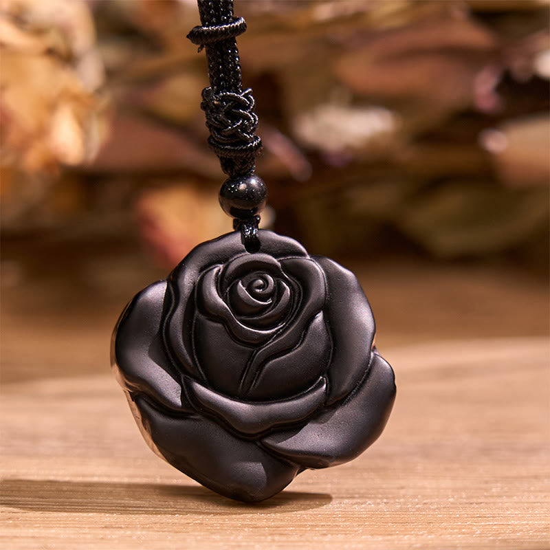 Black Obsidian String Black Rose Purification Necklace Pendant