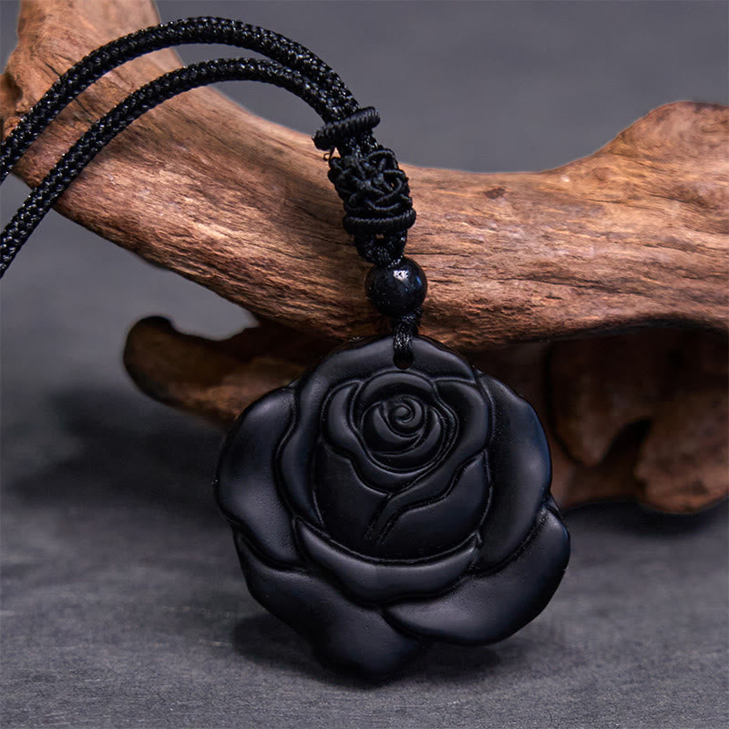 Black Obsidian String Black Rose Purification Necklace Pendant