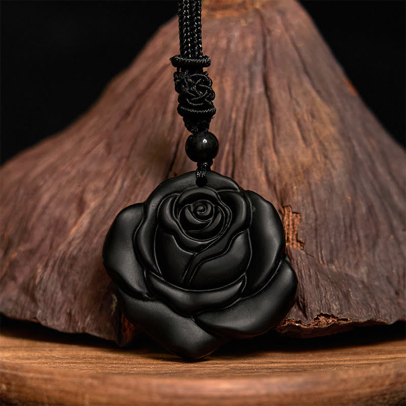 Black Obsidian String Black Rose Purification Necklace Pendant