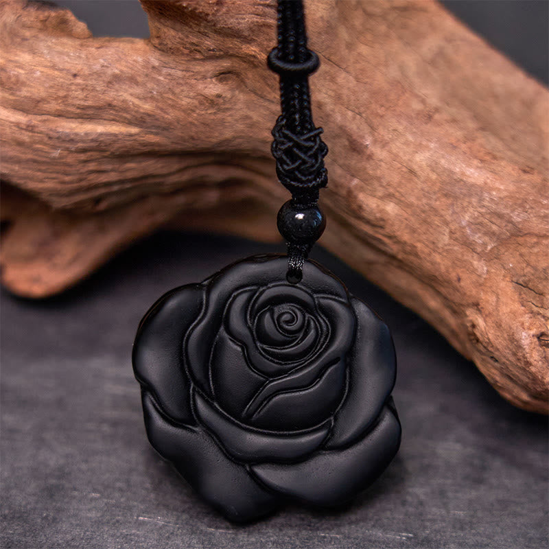 Black Obsidian String Black Rose Purification Necklace Pendant
