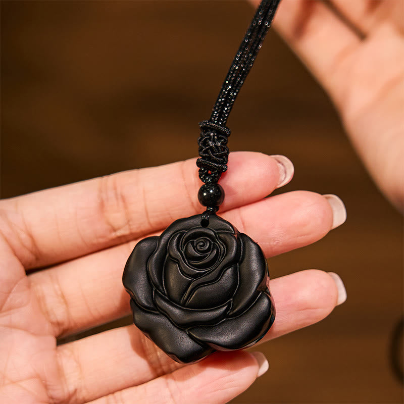 Black Obsidian String Black Rose Purification Necklace Pendant