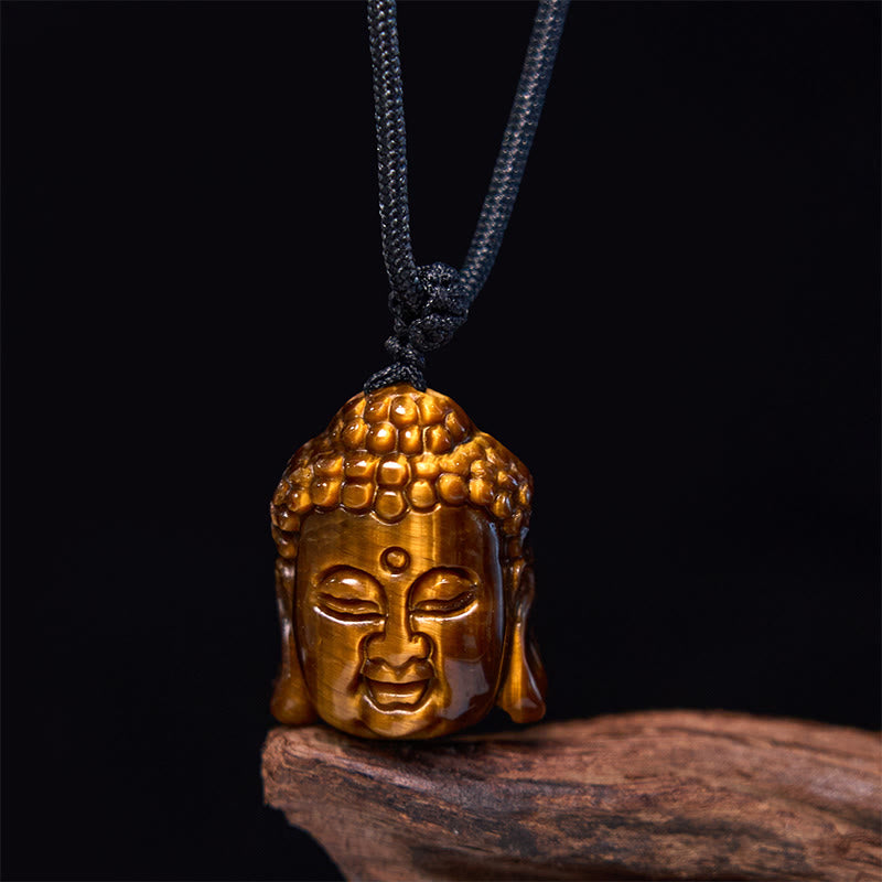 Tiger Eye String Buddha Head Courage Necklace Pendant