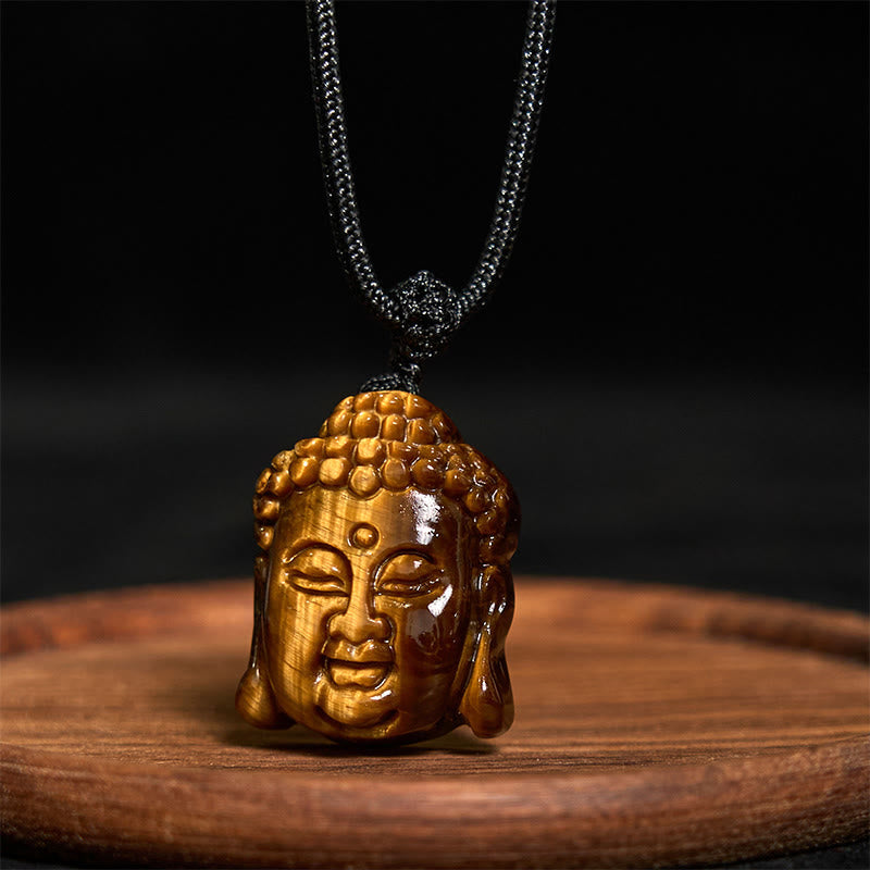 Tiger Eye String Buddha Head Courage Necklace Pendant
