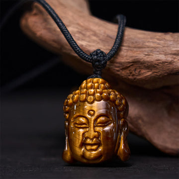 Tiger Eye String Buddha Head Courage Necklace Pendant