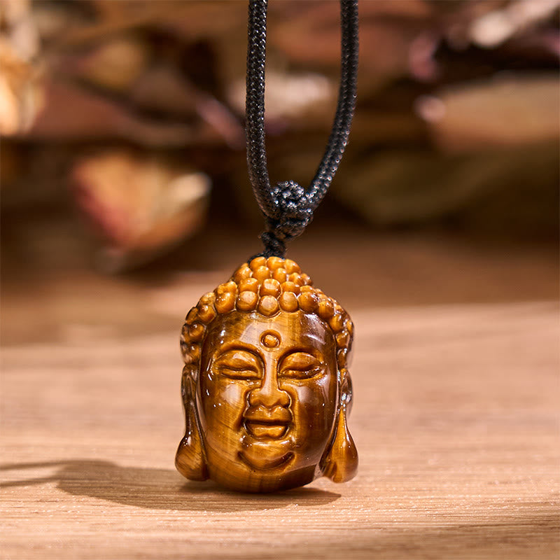 Tiger Eye String Buddha Head Courage Necklace Pendant