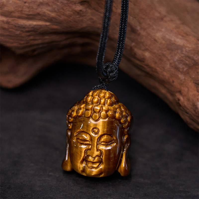 Tiger Eye String Buddha Head Courage Necklace Pendant