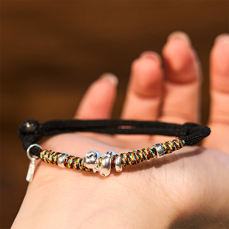 999 Sterling Silver Year Of Snake Red String Happiness Protection Braided Bracelet